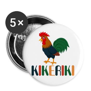 Hahn Kikeriki Ostern Huhn Hühner Hahn im Korb - Buttons groß 56 mm (5er Pack) - Weiß - Vorne