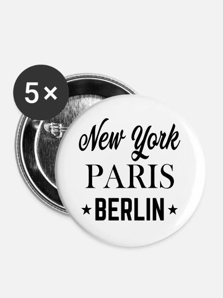 Top Städte der Welt - Buttons groß 56 mm (5er Pack) - Weiß