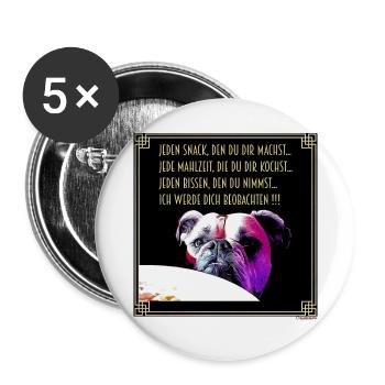 Bulldog Snack - Buttons groß 56 mm (5er Pack) - Weiß - Vorne