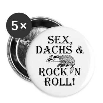 Sex Dachs Rock'n'Roll - Buttons groß 56 mm (5er Pack) - Weiß - Vorne