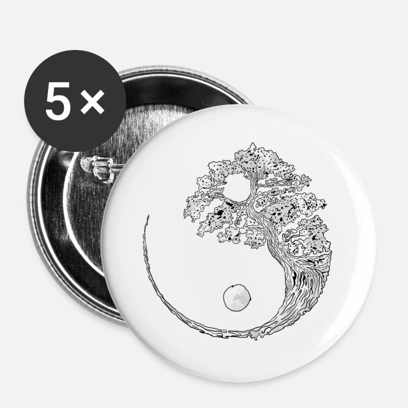 Yin Yang - Buttons groß 56 mm (5er Pack) - Weiß