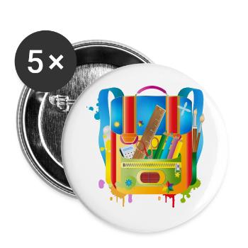 colorful school ranches with school accessories - Buttons large 2.2''/56 mm (5-pack) - white - Front