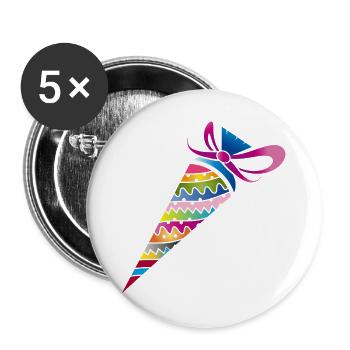 kunterbunte gemusterte Schultüte zur Einschulung - Buttons groß 56 mm (5er Pack) - Weiß - Vorne