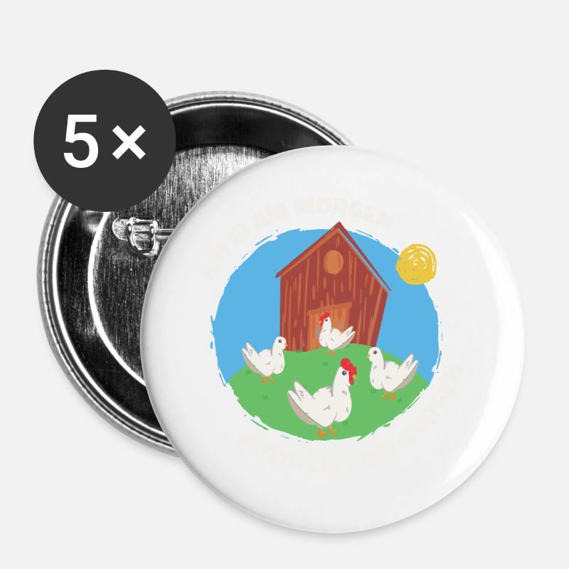 Hühnerei - Buttons groß 56 mm (5er Pack) - Weiß