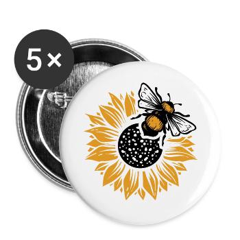 Honigbiene Sonnenblume Natur Design - Buttons groß 56 mm (5er Pack) - Weiß - Vorne