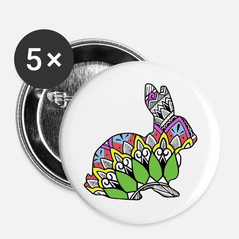 Kaninchen - Buttons groß 56 mm (5er Pack) - Weiß