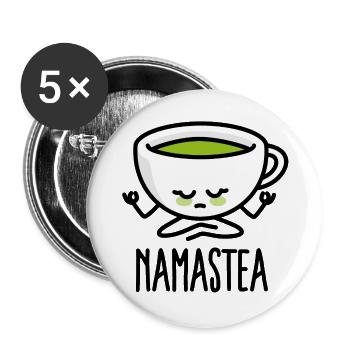Namastea Namaste Yoga Méditation thé vert Matcha - Lot de 5 grands badges (56 mm) - blanc - Devant
