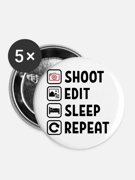 Shoot Edit Sleep Repeat - Buttons groß 56 mm (5er Pack) - Weiß