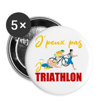Je peux pas j´ai Triathlon Cadeau - Lot de 5 grands badges (56 mm) - blanc - Devant