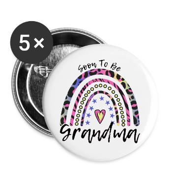 Grandma Soon To Be Boho Leopard Rainbow Geschenk - Buttons groß 56 mm (5er Pack) - Weiß - Vorne