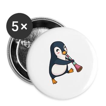 Pinguin Klarinette Geschenk - Buttons groß 56 mm (5er Pack) - Weiß - Vorne
