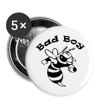 Spruch "Bad Boy" mit einer coolen Comicbiene - Buttons groß 56 mm (5er Pack) - Weiß - Vorne