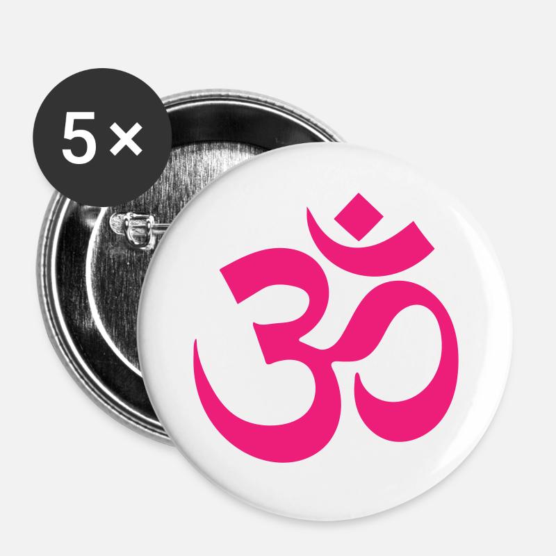Om pink, rosa - Buttons groß 56 mm (5er Pack) - Weiß