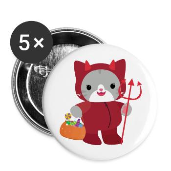 Chat d’Halloween Diable Rouge. Kawai - Lot de 5 grands badges (56 mm) - blanc - Devant