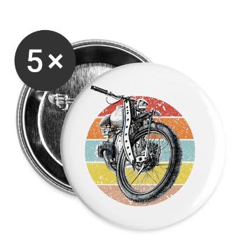 Moto, Vintage - Lot de 5 grands badges (56 mm) - blanc - Devant