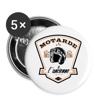 Motarde à l'ancienne - Lot de 5 grands badges (56 mm) - blanc - Devant