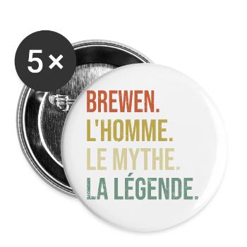 Brewen L'homme Le Mythe La Légende Cadeau Humour - Lot de 5 grands badges (56 mm) - blanc - Devant