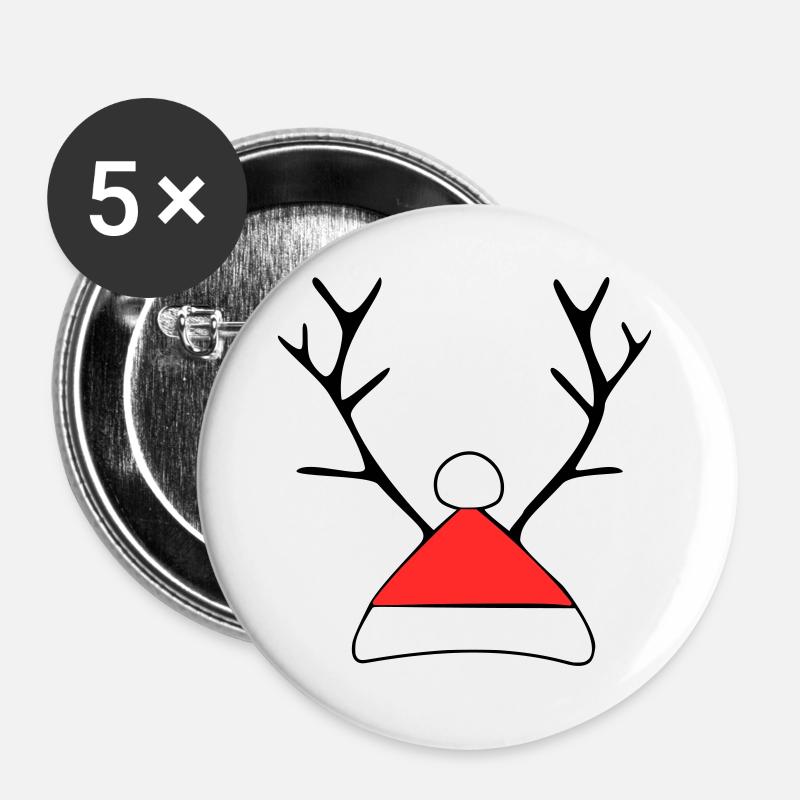 Christmas hat with antlers - Buttons large 2.2''/56 mm (5-pack) - white