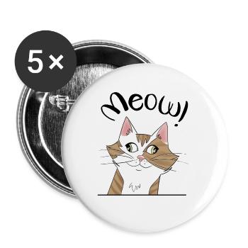 Katze - Buttons groß 56 mm (5er Pack) - Weiß - Vorne