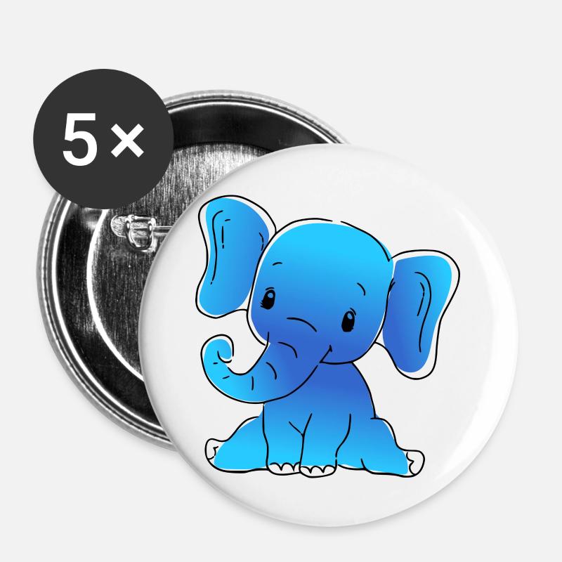 blue baby elephant - Buttons large 2.2''/56 mm (5-pack) - white