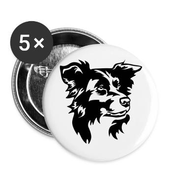 Tête de Border Collie - Lot de 5 grands badges (56 mm) - blanc - Devant