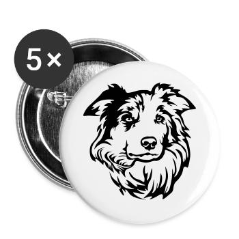 Tête de Border Collie - Lot de 5 grands badges (56 mm) - blanc - Devant
