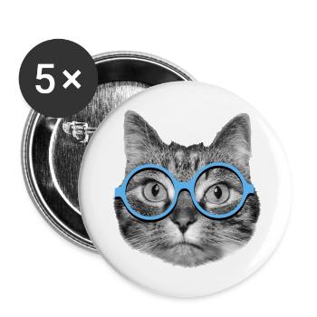 Cat wearing blue eyeglasses - Buttons large 2.2''/56 mm (5-pack) - white - Front
