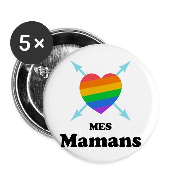 J'aime mes Mamans, famille LGBTQ - Lot de 5 grands badges (56 mm) - blanc - Devant