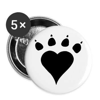 Hundepfote in Herzform - Buttons groß 56 mm (5er Pack) - Weiß - Vorne