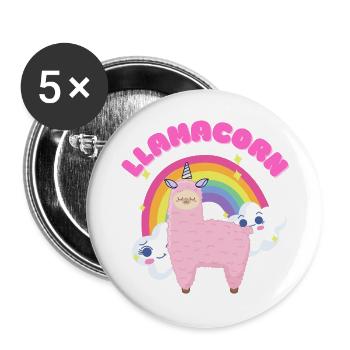 Skurriles rosa Lama mit Regenbogen - Buttons groß 56 mm (5er Pack) - Weiß - Vorne
