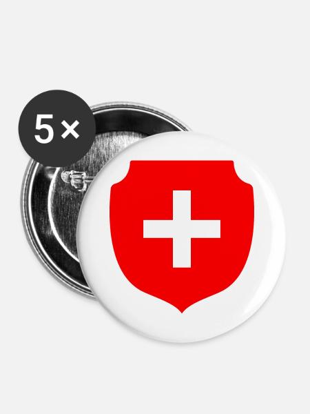 Schweizer Wappen - Buttons groß 56 mm (5er Pack) - Weiß
