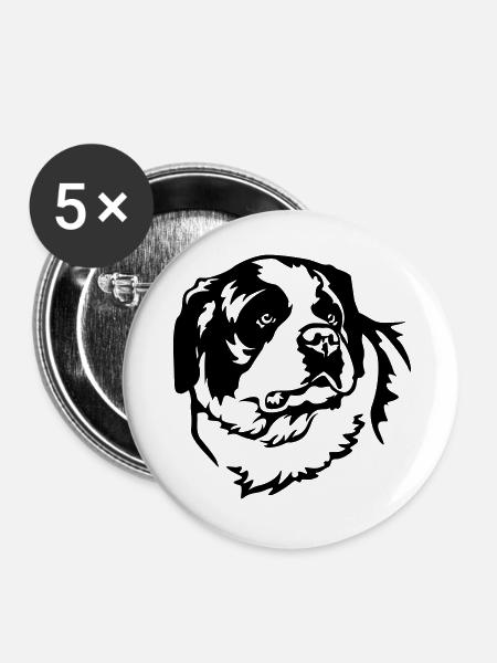 Bernhardiner Kopf - Buttons groß 56 mm (5er Pack) - Weiß