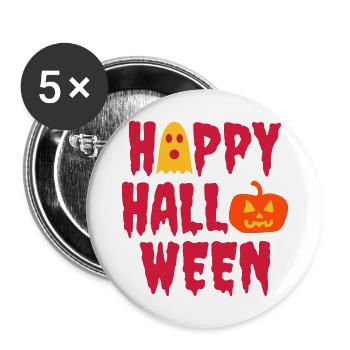 Joyeux Halloween (fantôme, citrouille d’Halloween) - Lot de 5 grands badges (56 mm) - blanc - Devant