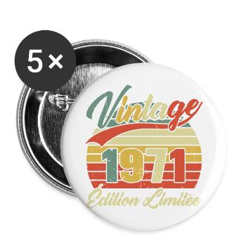 Cadeau D'anniversaire Vintage 1971 Édition Limitée - Lot de 5 grands badges (56 mm) - blanc - Devant