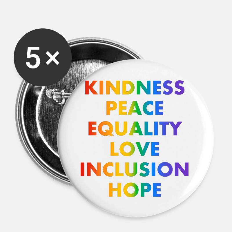 KINDNESS PEACE EQUALITY LOVE INCLUSION HOPE - Buttons large 2.2''/56 mm (5-pack) - white