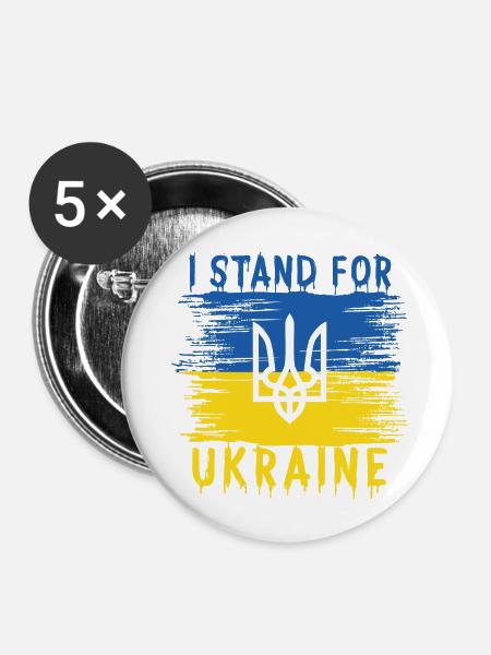 I Stand For Ukraine - Buttons groß 56 mm (5er Pack) - Weiß