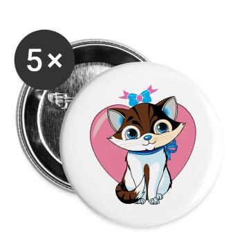 Katze im Herz - Buttons groß 56 mm (5er Pack) - Weiß - Vorne