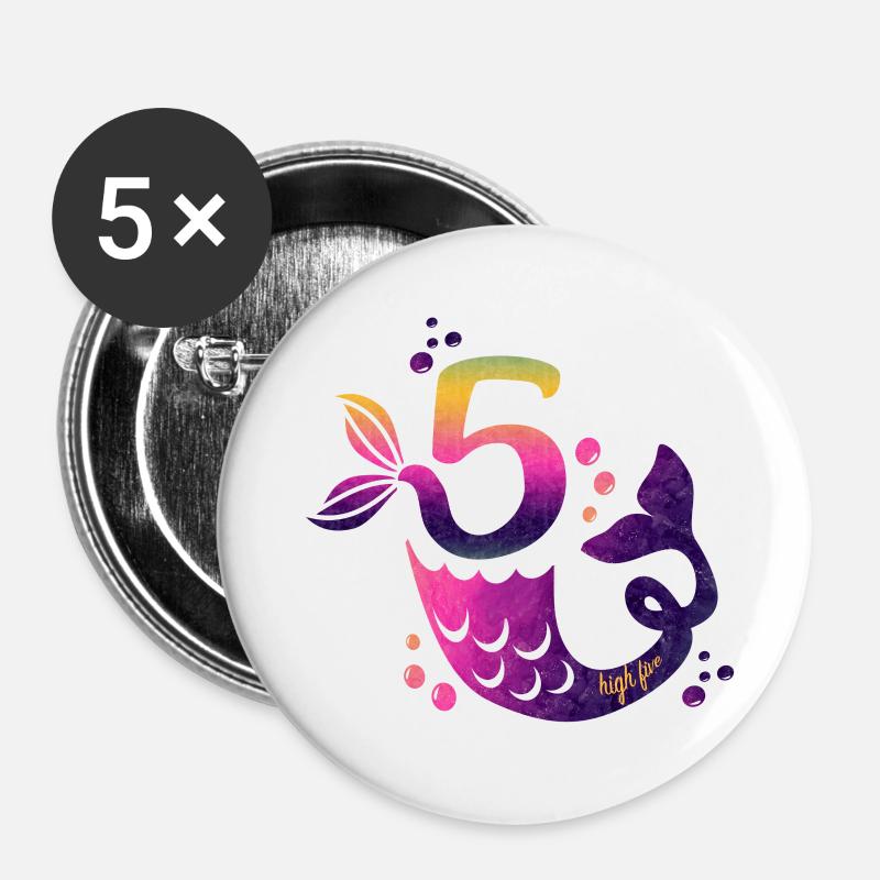 5th Birthday Mermaid - Buttons large 2.2''/56 mm (5-pack) - white