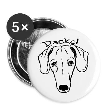 Dackel mit Schriftzug - Buttons groß 56 mm (5er Pack) - Weiß - Vorne