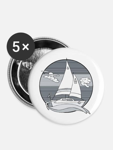 Segelboot - Buttons groß 56 mm (5er Pack) - Weiß