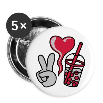 Thé à bulles Peace Love - Lot de 5 grands badges (56 mm) - blanc - Devant