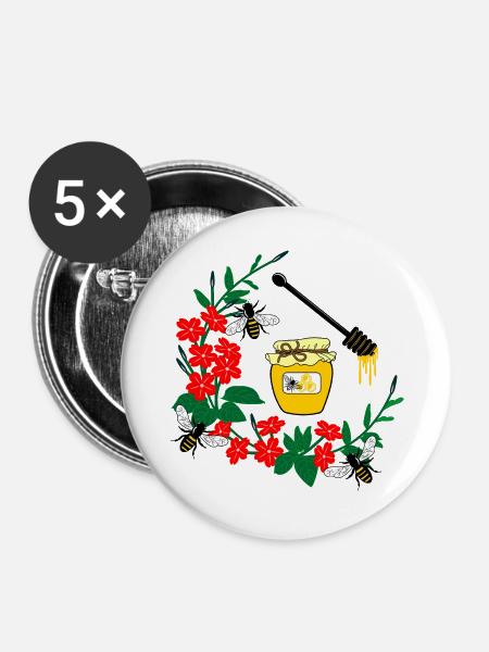 Blumenkranz mit Honig - Buttons groß 56 mm (5er Pack) - Weiß
