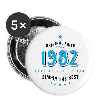 Original seit 1982 Geburtstag simply the best Star - Buttons groß 56 mm (5er Pack) - Weiß - Vorne