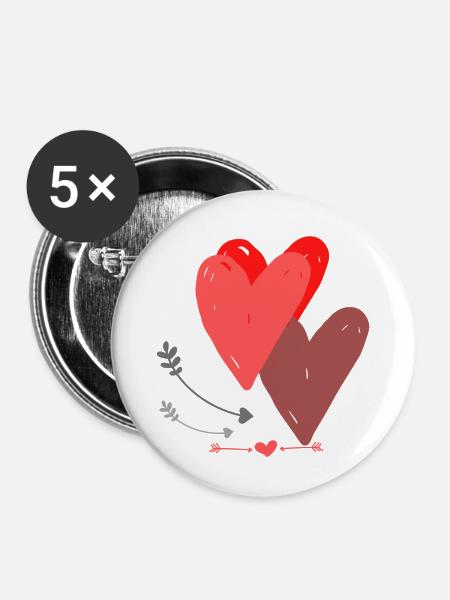 Herzen 3 - Buttons groß 56 mm (5er Pack) - Weiß