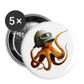 Poulpe pieuvre avec casque Idée cadeau - Lot de 5 grands badges (56 mm) - blanc - Devant
