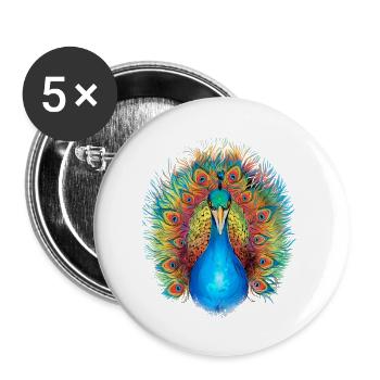 Cage complète d’oiseaux Great Peacocks Bird - Lot de 5 grands badges (56 mm) - blanc - Devant