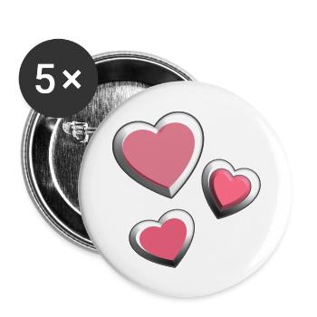 trois cœurs - Lot de 5 grands badges (56 mm) - blanc - Devant