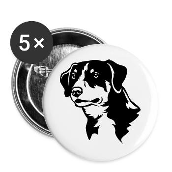 Tête de chien de montagne Entlebucher « Black Edition » - Lot de 5 grands badges (56 mm) - blanc - Devant