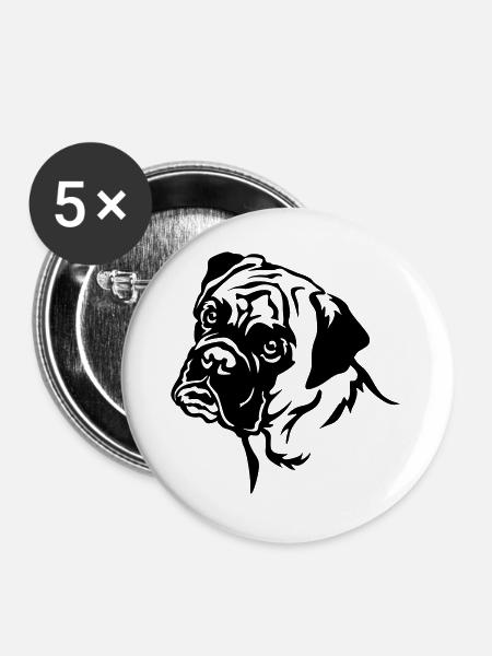 Boxer Kopf - Buttons groß 56 mm (5er Pack) - Weiß