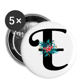 Buchstabe E geblümt - Buttons groß 56 mm (5er Pack) - Weiß - Vorne